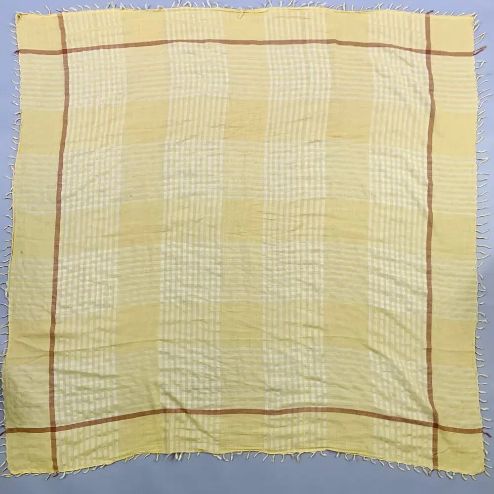 VINTAGE Yellow Brown Stripe Fringe Square Scarf